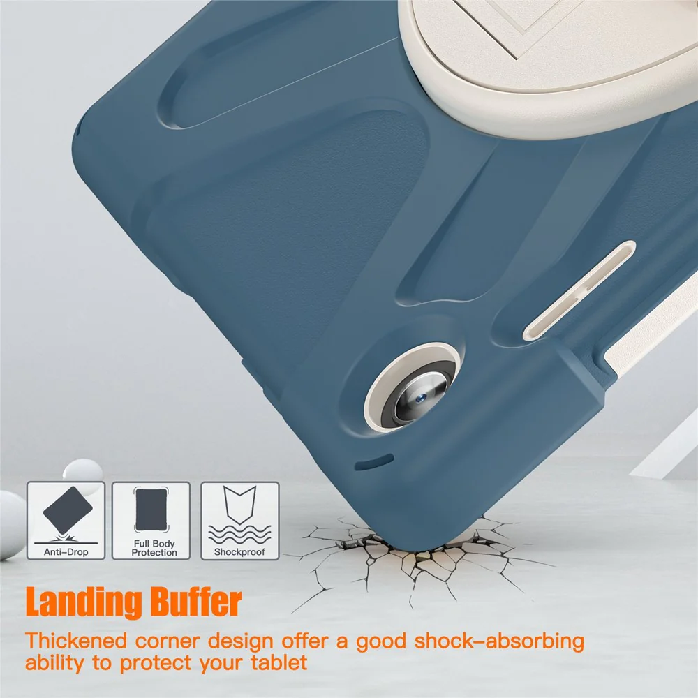 For Lenovo Tab M10 (Gen 3) TB-328FU / TB-328XU Kickstand 360 Degree Rotation Hand Strap Tablet Case PC + Silicone Protective Cover - Cornflower Blue - Image 7