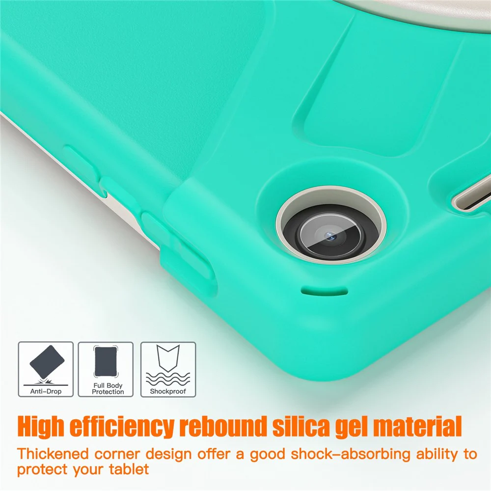 For Lenovo Tab M10 (Gen 3) TB-328FU / TB-328XU Kickstand 360 Degree Rotation Hand Strap Tablet Case PC + Silicone Protective Cover - Mint Green - Image 6