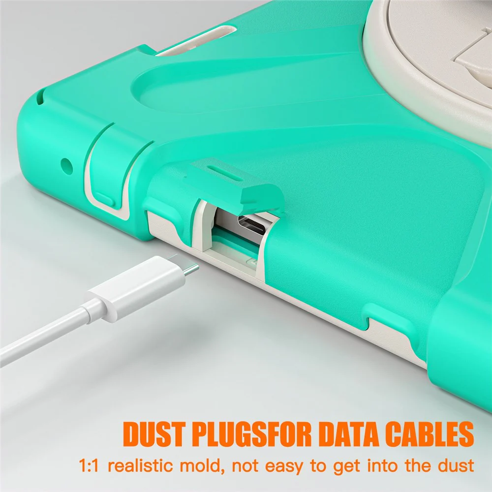 For Lenovo Tab M10 (Gen 3) TB-328FU / TB-328XU Kickstand 360 Degree Rotation Hand Strap Tablet Case PC + Silicone Protective Cover - Mint Green - Image 8