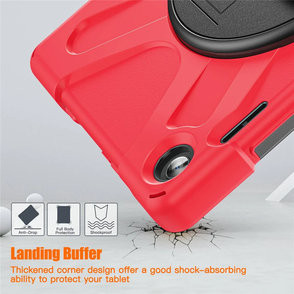 For Lenovo Tab M10 (Gen 3) TB-328FU / TB-328XU Kickstand 360 Degree Rotation Hand Strap Tablet Case PC + Silicone Protective Cover - Red - Image 7