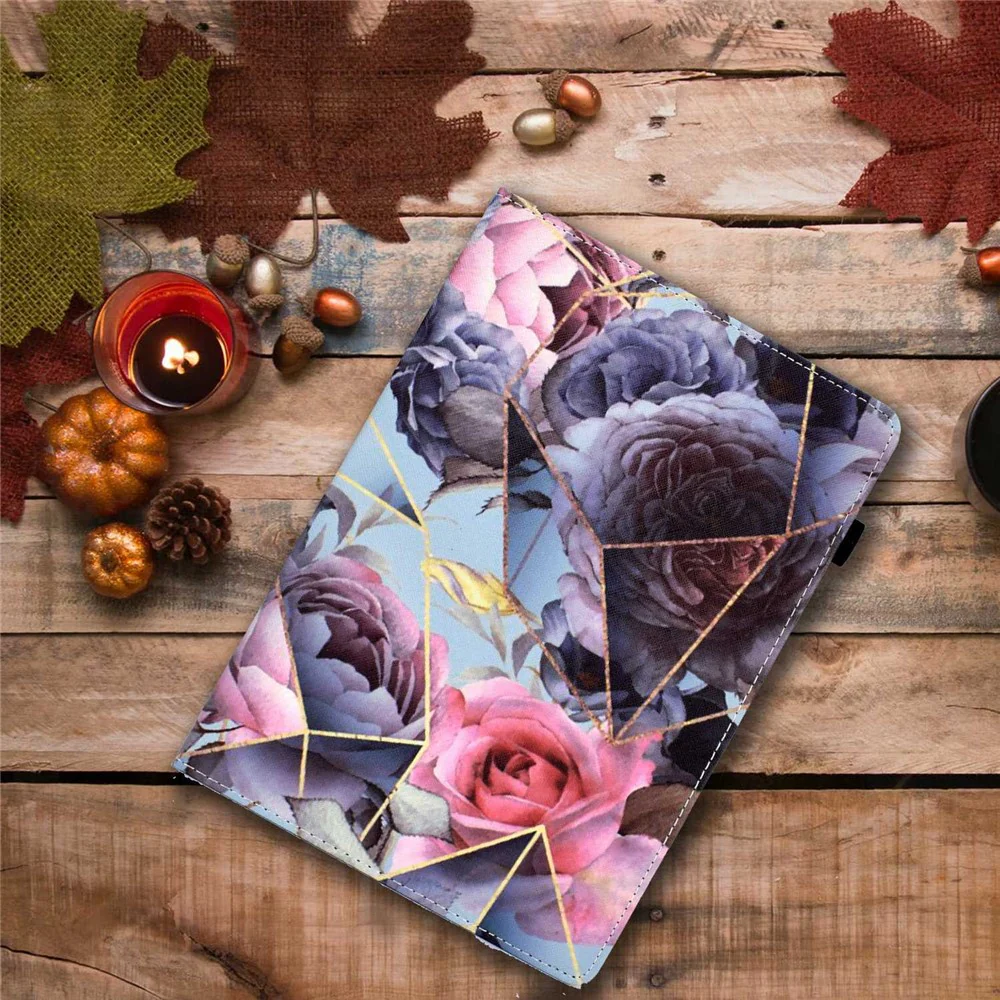 For Lenovo Tab M10 (Gen 3) TB-328FU / TB-328XU Pattern Printing Leather Stand Protective Case Card Slots Smart Cover with Elastic Band and Pencil Holder - Pink Rose - Image 7