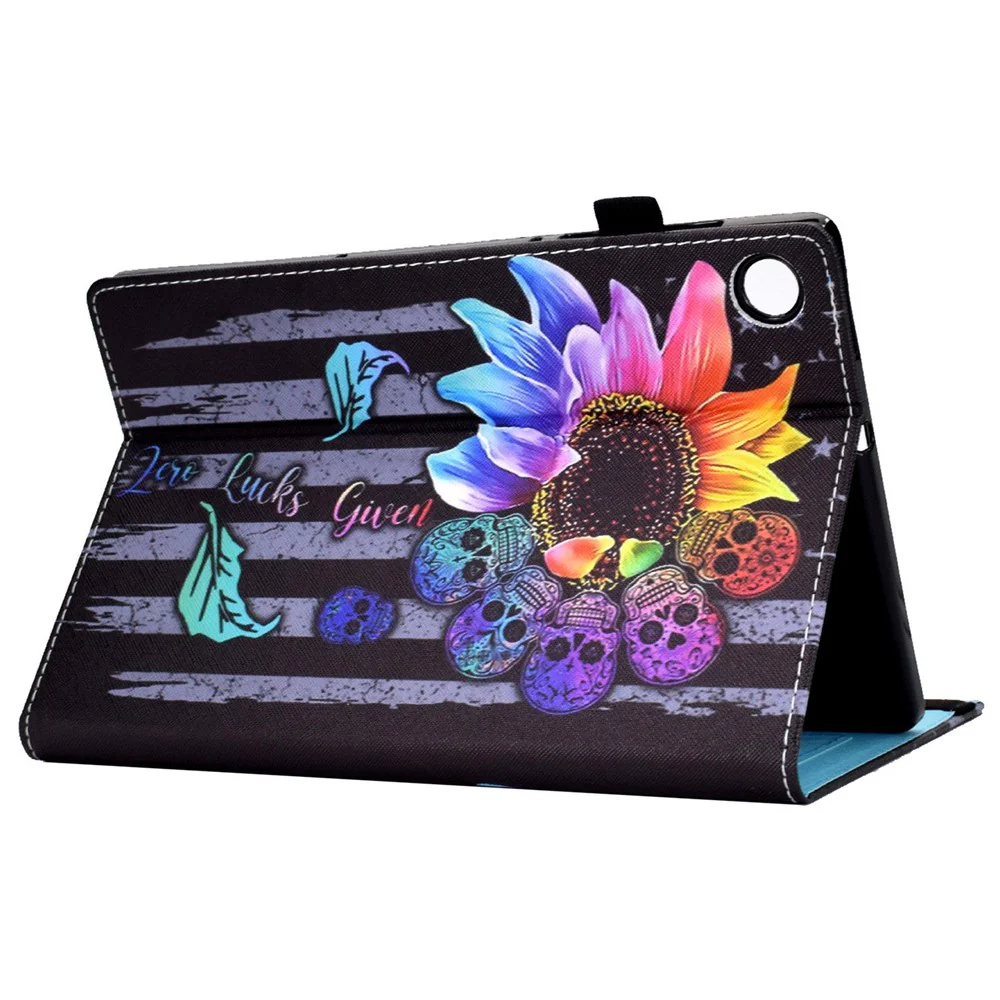 For Lenovo Tab M10 (Gen 3) TB-328FU / TB-328XU Pattern Printing Leather Stand Protective Case Card Slots Smart Cover with Elastic Band and Pencil Holder - Sunflower - Image 4