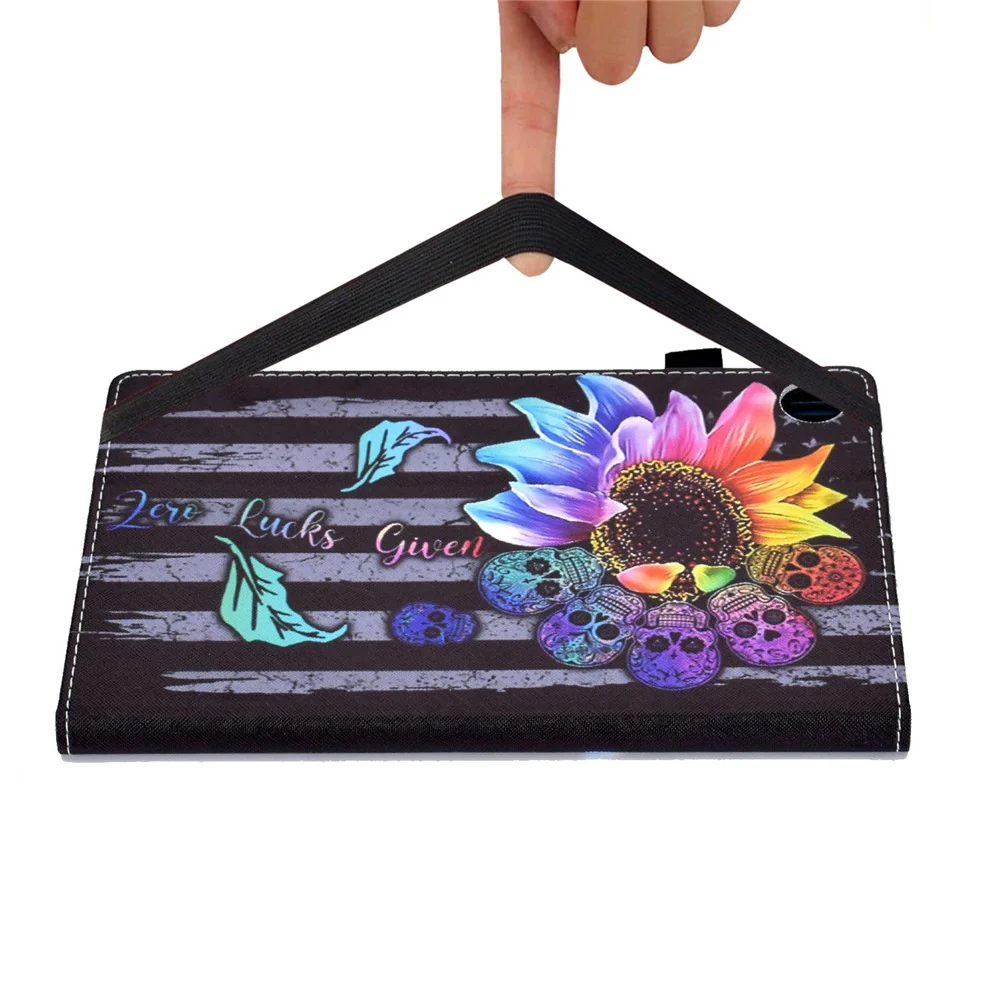 For Lenovo Tab M10 (Gen 3) TB-328FU / TB-328XU Pattern Printing Leather Stand Protective Case Card Slots Smart Cover with Elastic Band and Pencil Holder - Sunflower - Image 5