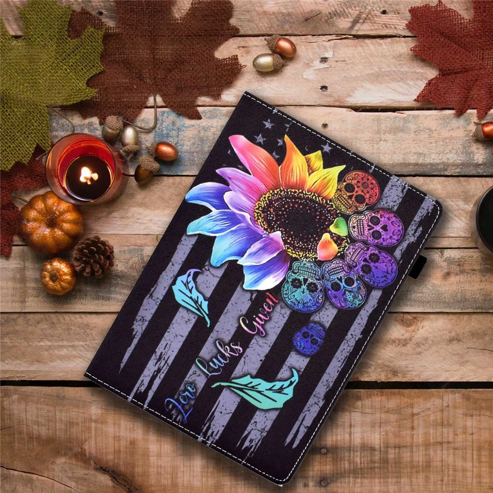 For Lenovo Tab M10 (Gen 3) TB-328FU / TB-328XU Pattern Printing Leather Stand Protective Case Card Slots Smart Cover with Elastic Band and Pencil Holder - Sunflower - Image 7