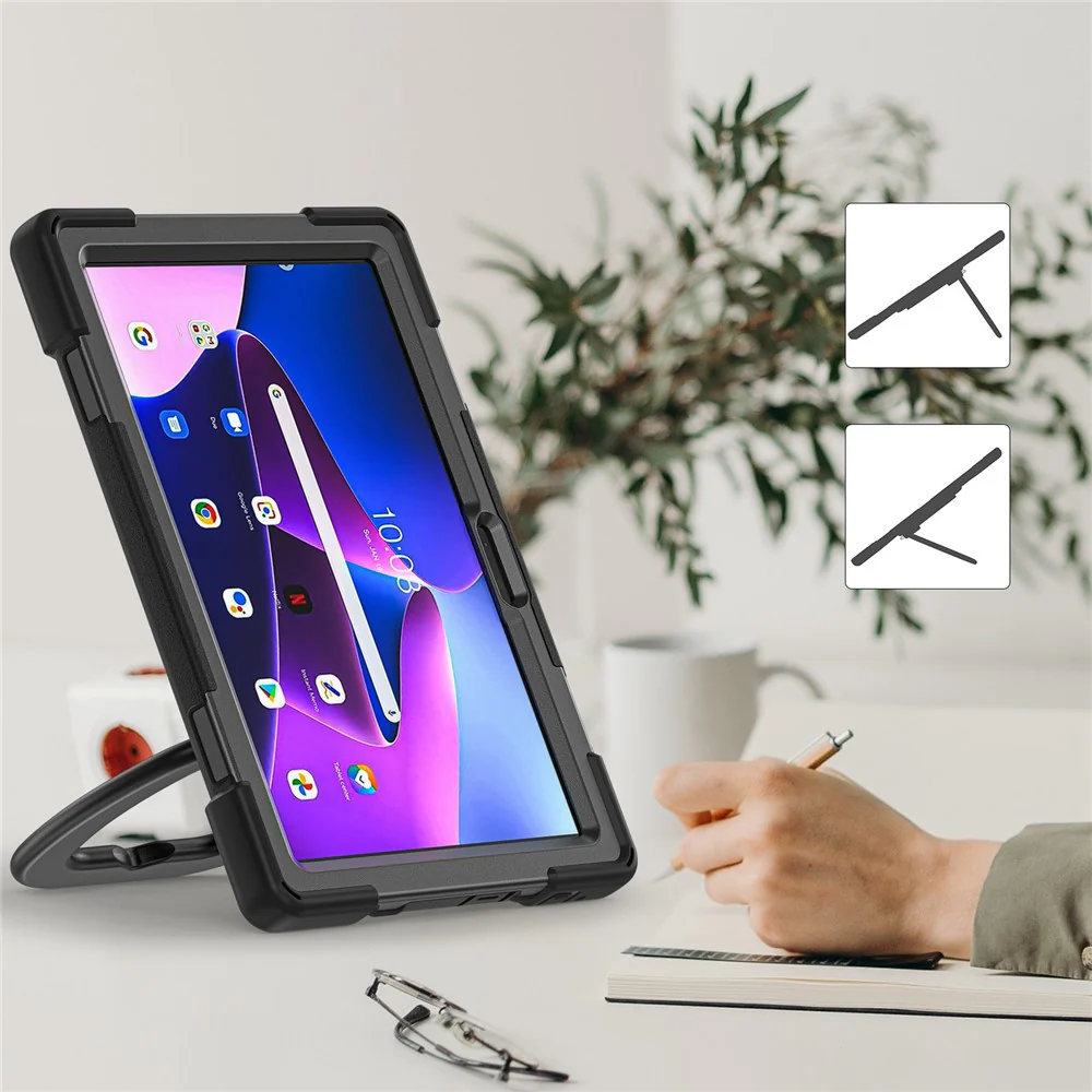 For Lenovo Tab M10 (Gen 3) TB-328FU / TB-328XU PC + Silicone Tablet Case Hand Grip Rotary Kickstand Drop-proof Protective Cover - Black - Image 8