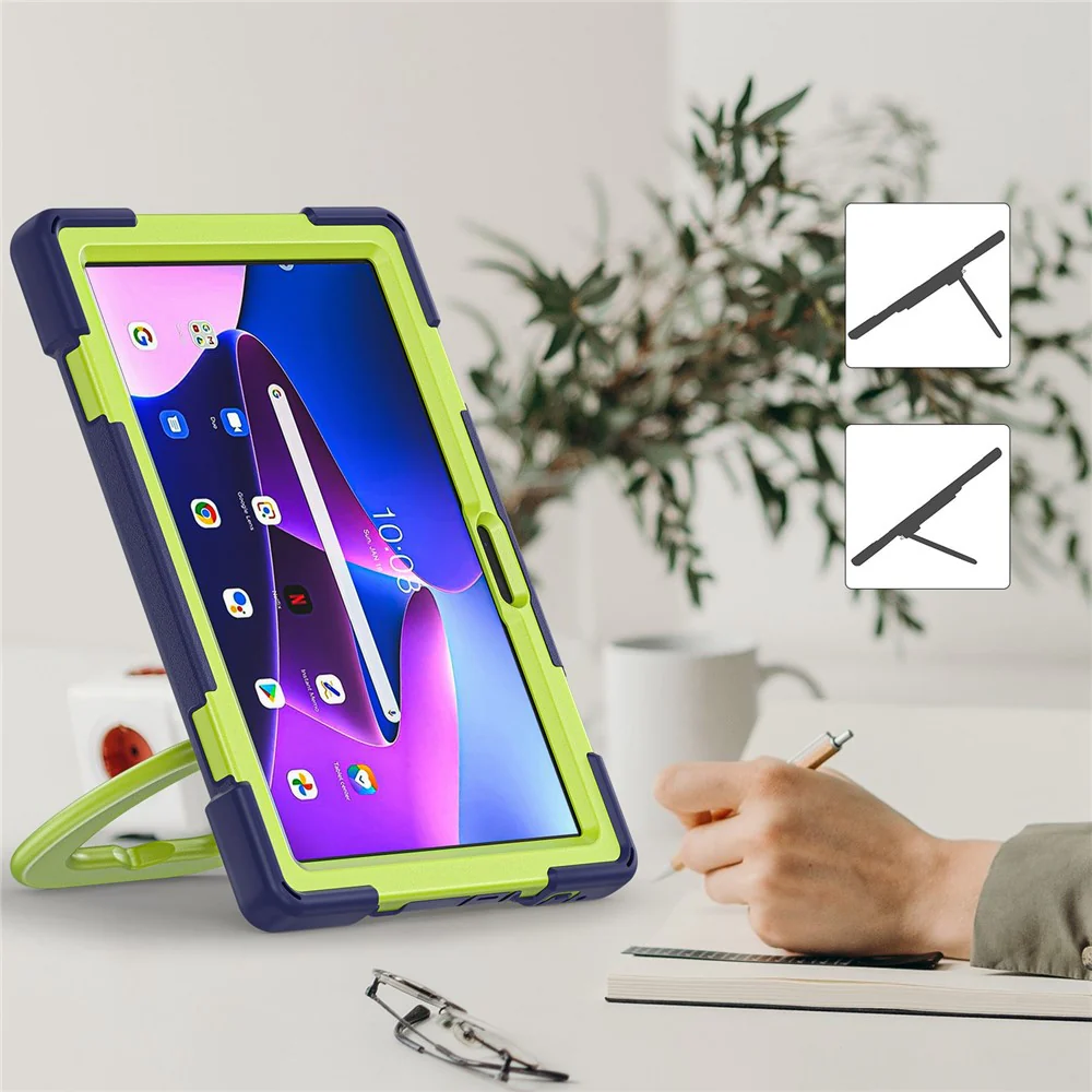 For Lenovo Tab M10 (Gen 3) TB-328FU / TB-328XU PC + Silicone Tablet Case Hand Grip Rotary Kickstand Drop-proof Protective Cover - Navy Blue / Yellowgreen - Image 8