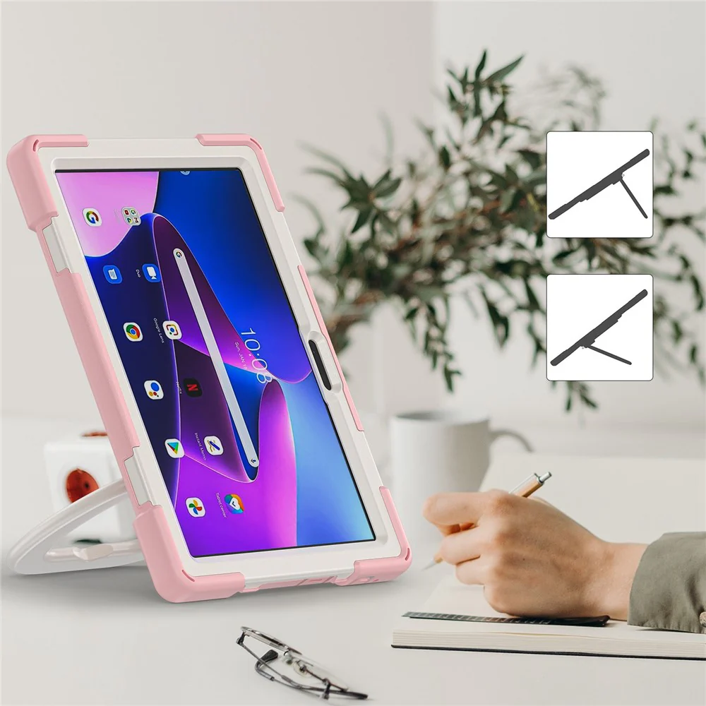 For Lenovo Tab M10 (Gen 3) TB-328FU / TB-328XU PC + Silicone Tablet Case Hand Grip Rotary Kickstand Drop-proof Protective Cover - Pink - Image 8