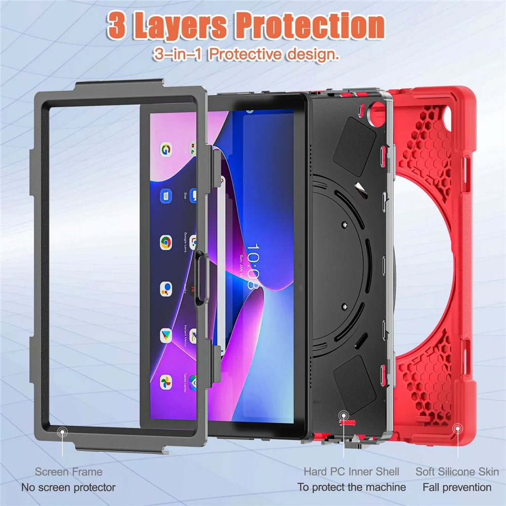 For Lenovo Tab M10 (Gen 3) TB-328FU / TB-328XU PC + Silicone Tablet Case Hand Grip Rotary Kickstand Drop-proof Protective Cover - Red - Image 7