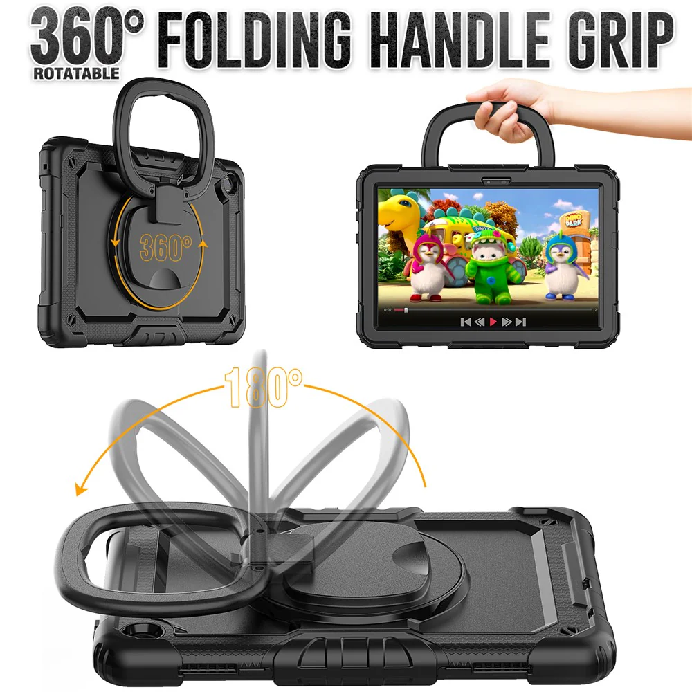 For Lenovo Tab M10 (Gen 3) TB-328FU / TB-328XU PC + Silicone Tablet Cover 360-Degree Rotating Kickstand Anti-drop Case with Shoulder Strap - Black - Image 3