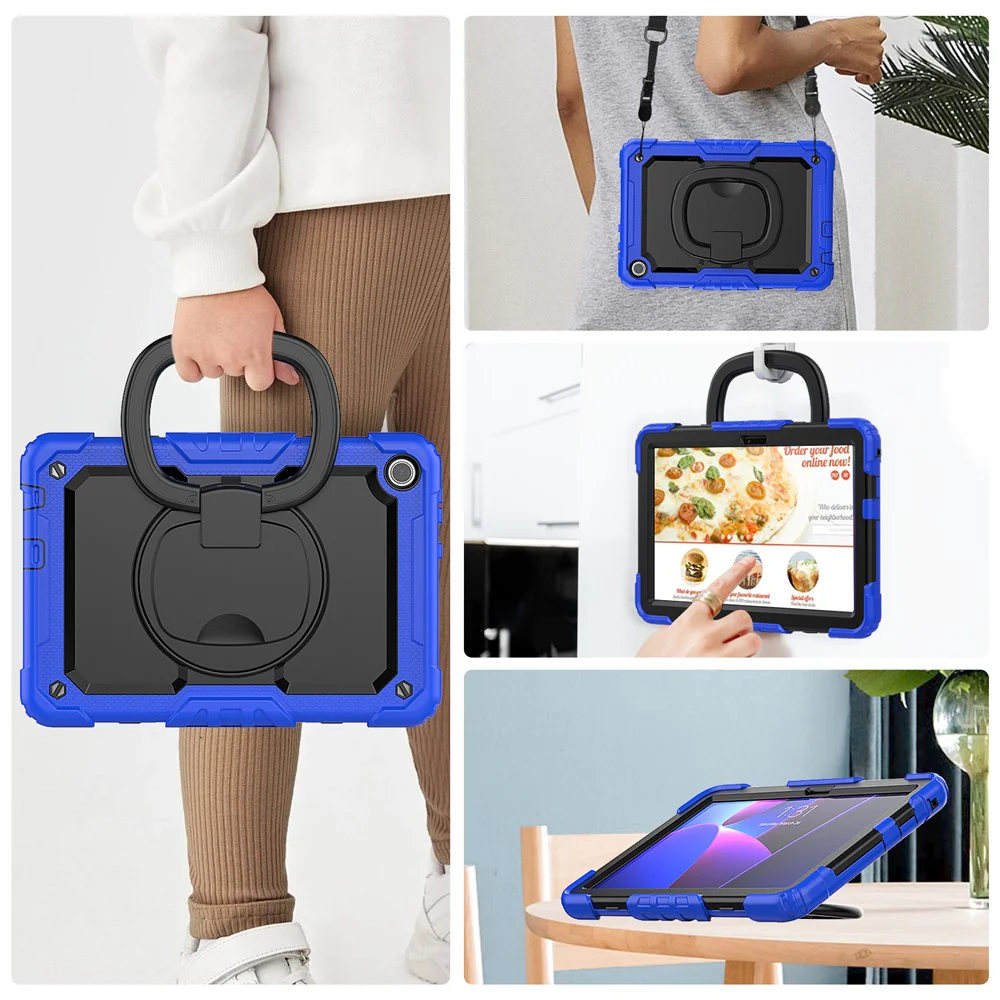 For Lenovo Tab M10 (Gen 3) TB-328FU / TB-328XU PC + Silicone Tablet Cover 360-Degree Rotating Kickstand Anti-drop Case with Shoulder Strap - Dark Blue - Image 7