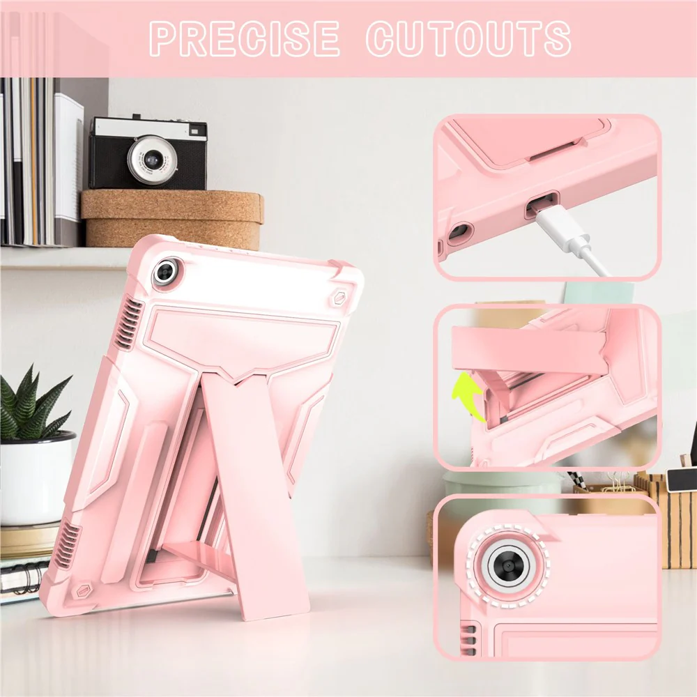 For Lenovo Tab M10 (Gen 3) TB-328FU / TB-328XU Protective Case T-Shaped Kickstand Shockproof PC + Silicone Tablet Cover - Rose Gold - Image 3