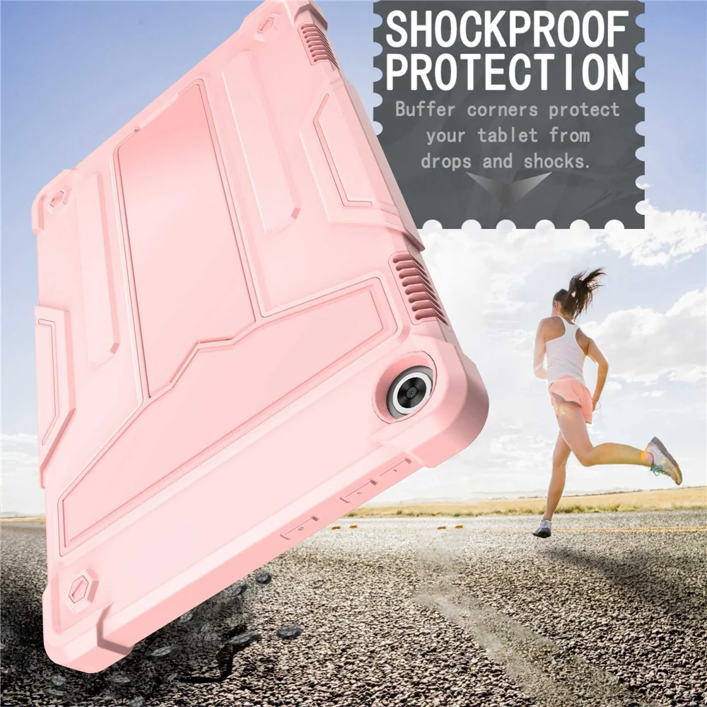 For Lenovo Tab M10 (Gen 3) TB-328FU / TB-328XU Protective Case T-Shaped Kickstand Shockproof PC + Silicone Tablet Cover - Rose Gold - Image 5