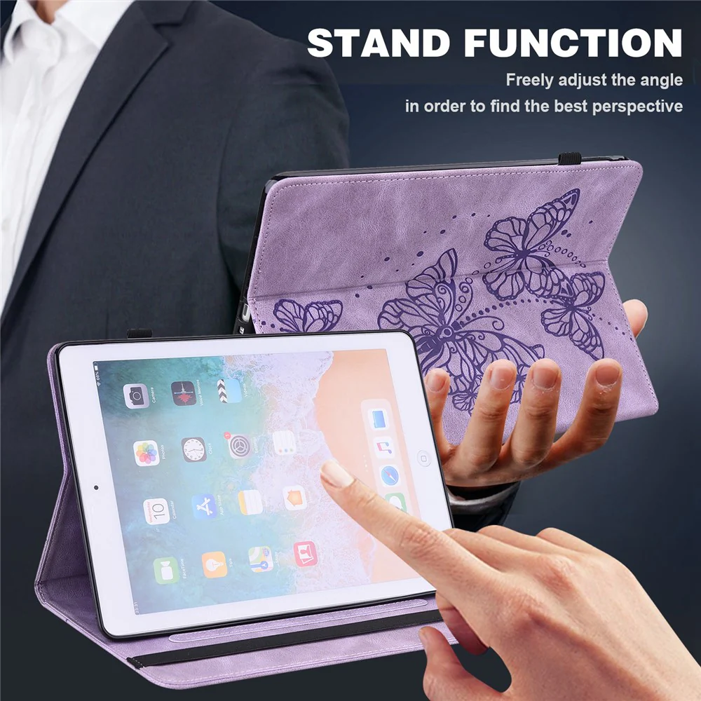 For Lenovo Tab M10 (Gen 3) TB-328FU / TB-328XU PU Leather Drop-proof Tablet Cover Butterfly Imprinted Foldable Stand Card Holder Shell with Elastic Band - Purple - Image 6