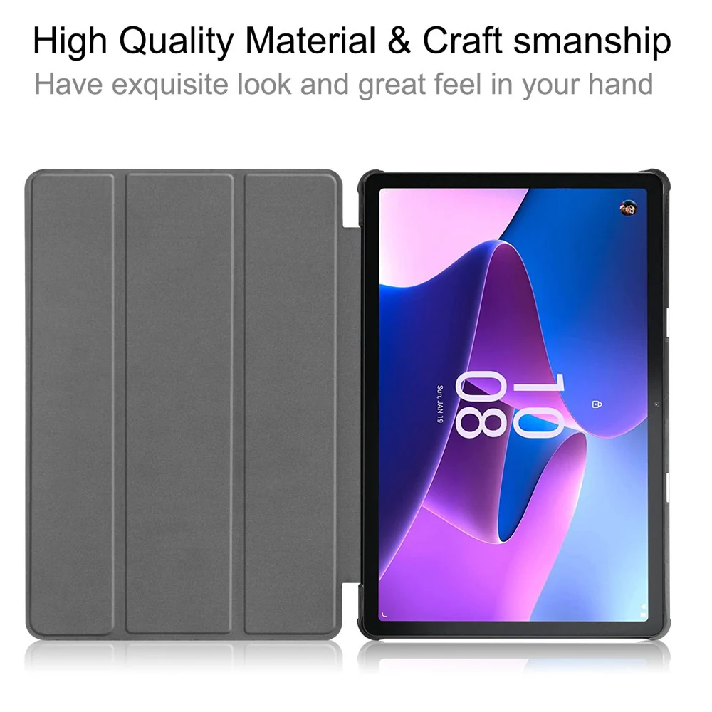 For Lenovo Tab M10 (Gen 3) TB-328FU/TB-328XU PU Leather Trifold Stand Cover Auto Sleep/Wake Case - Blackish Green - Image 2
