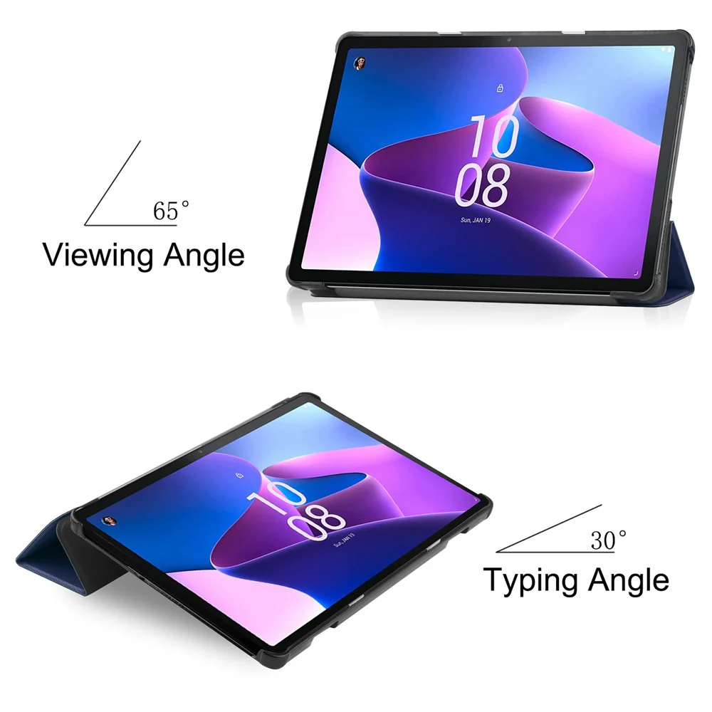 For Lenovo Tab M10 (Gen 3) TB-328FU/TB-328XU PU Leather Trifold Stand Cover Auto Sleep/Wake Case - Dark Blue - Image 6