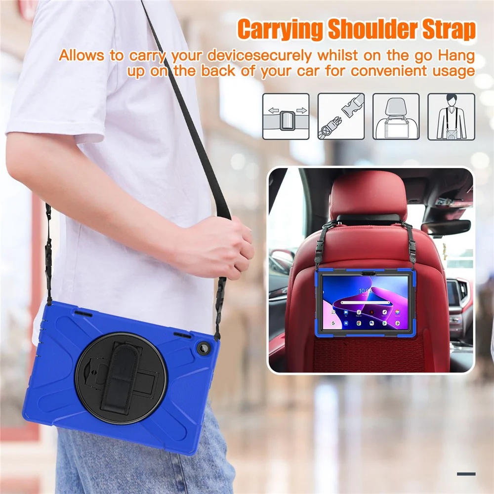 For Lenovo Tab M10 (Gen 3) TB-328FU / TB-328XU Rotary Hand Strap Kickstand Tablet Case PC + Silicone Shockproof Cover with Shoulder Strap - Blue - Image 5