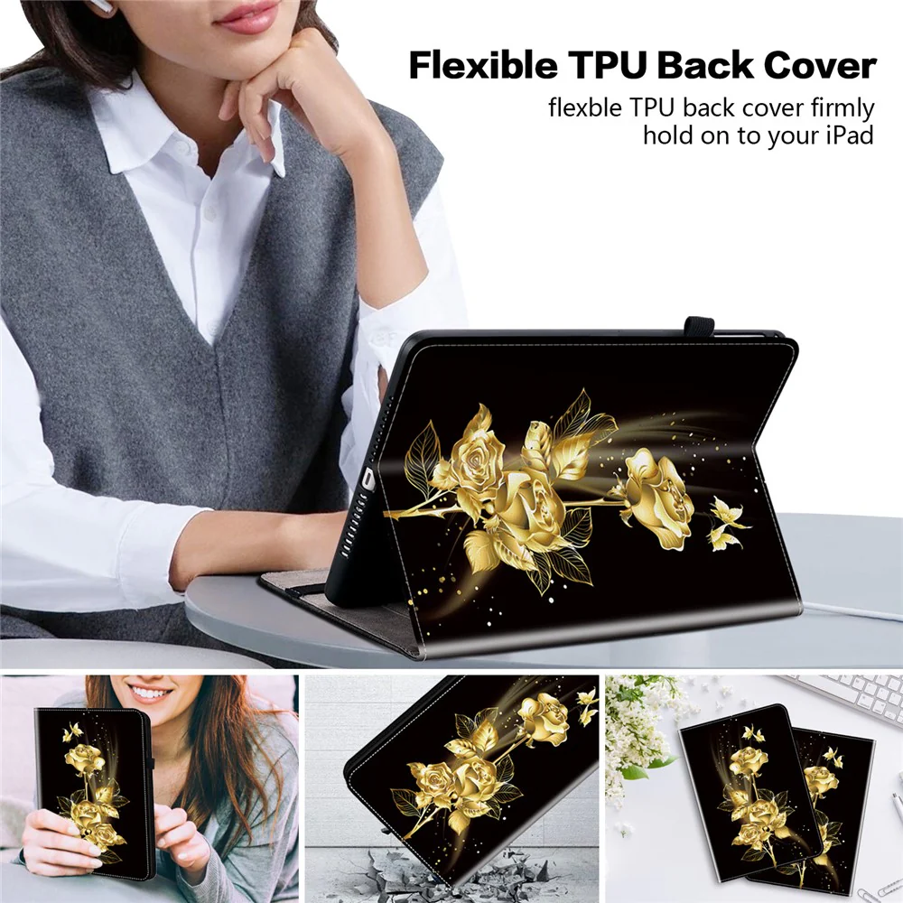 For Lenovo Tab M10 HD Gen 2 Case Pattern PU Leather Folding Folio Stand Tablet Cover - Gold Butterfly Rose - Image 8