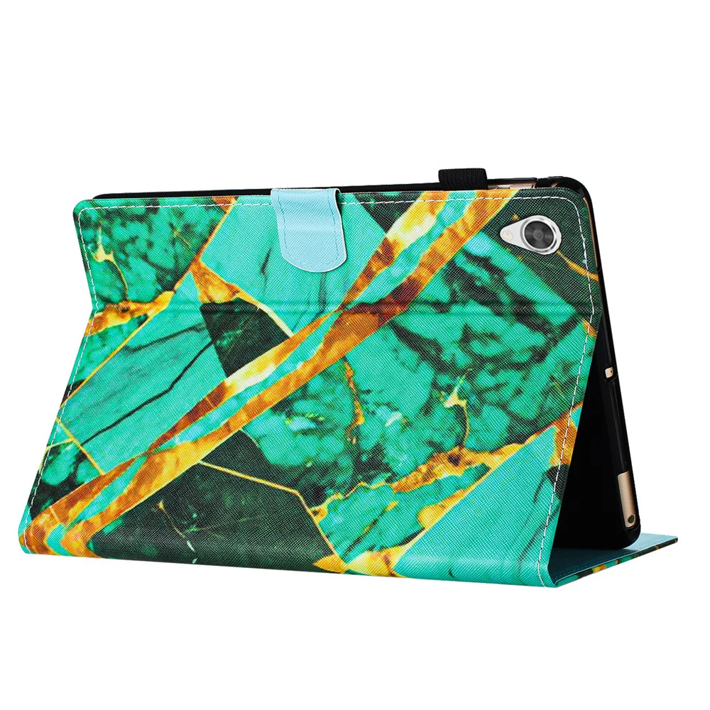 For Lenovo Tab M10 HD Gen 2 Case PU Leather Pattern Viewing Protective Cover - Gold+Green Marble - Image 4