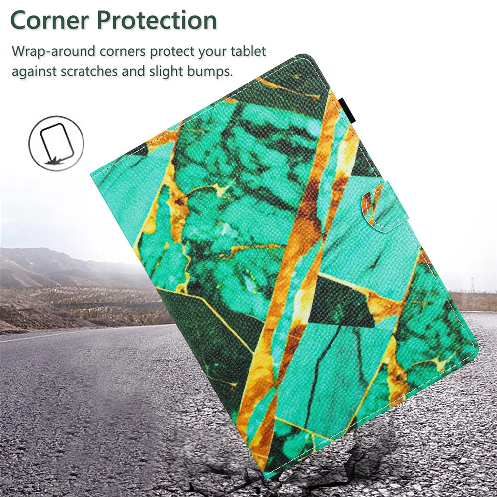 For Lenovo Tab M10 HD Gen 2 Case PU Leather Pattern Viewing Protective Cover - Gold+Green Marble - Image 5