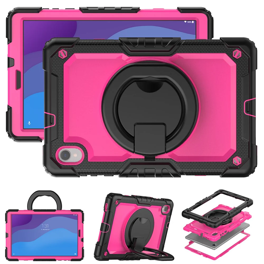 For Lenovo Tab M10 HD Gen 2 TB-306X(F) 10.1 inch Tablet Case 360-Degree Rotating Kickstand PC + Silicone Protective Cover with Shoulder Strap - Black / Rose PC - Image 6