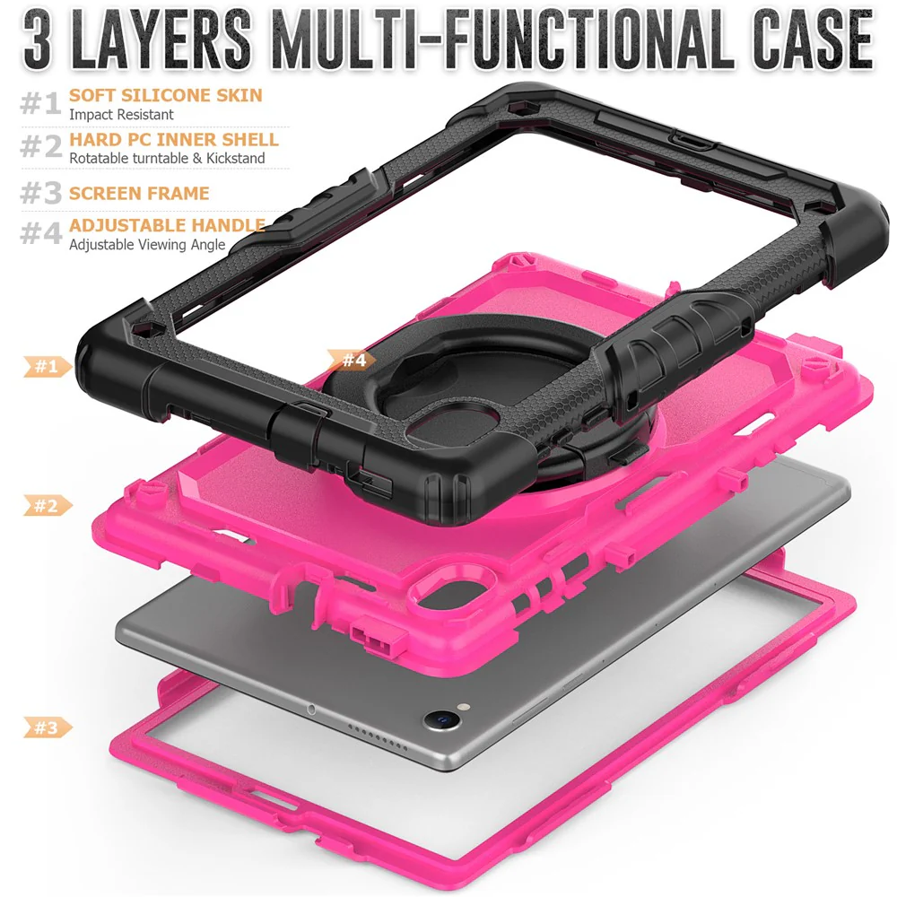 For Lenovo Tab M10 HD Gen 2 TB-306X(F) 10.1 inch Tablet Case 360-Degree Rotating Kickstand PC + Silicone Protective Cover with Shoulder Strap - Black / Rose PC - Image 8