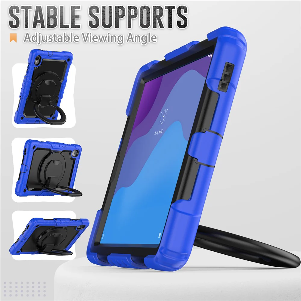 For Lenovo Tab M10 HD Gen 2 TB-306X(F) 10.1 inch Tablet Case 360-Degree Rotating Kickstand PC + Silicone Protective Cover with Shoulder Strap - Dark Blue - Image 5