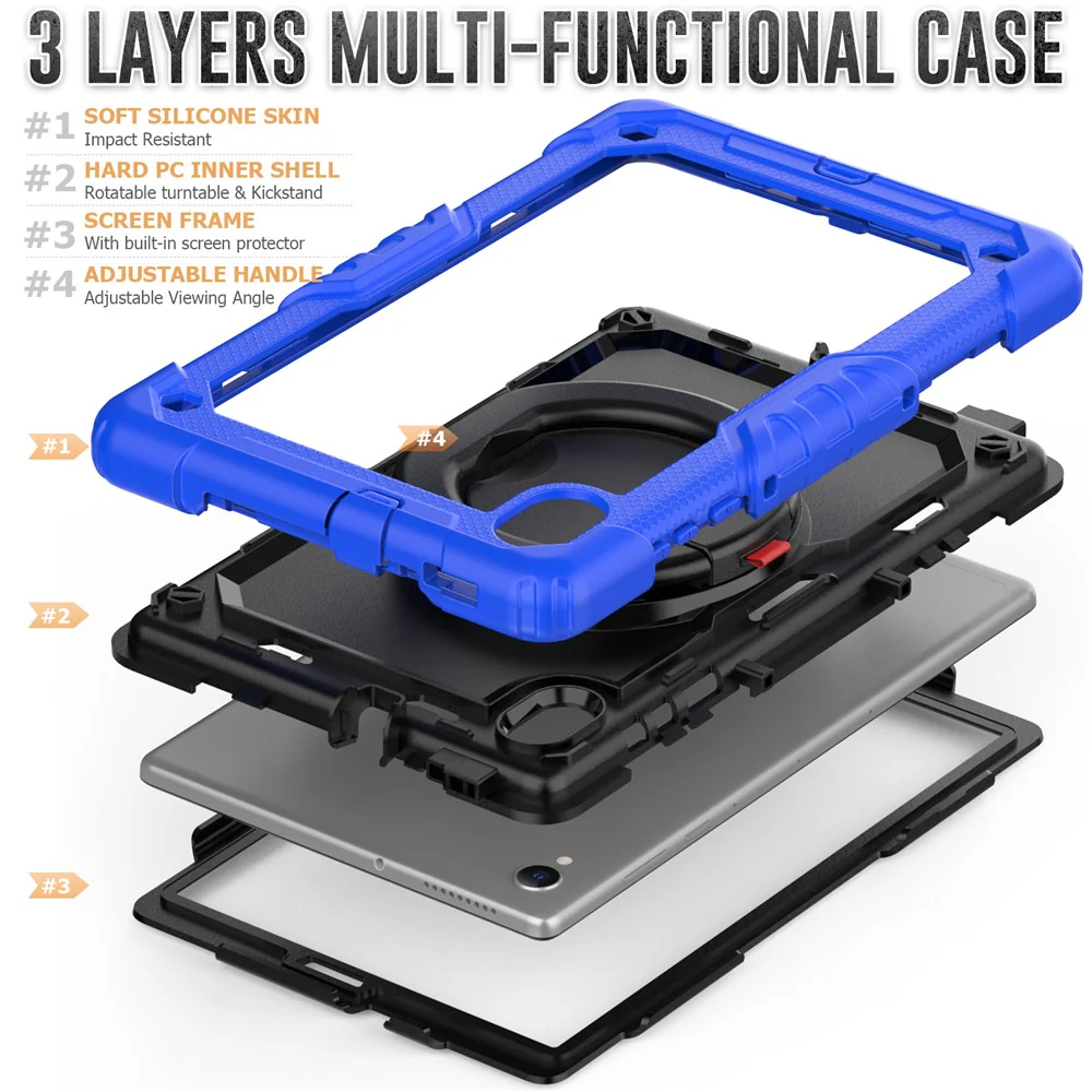 For Lenovo Tab M10 HD Gen 2 TB-306X(F) 10.1 inch Tablet Case 360-Degree Rotating Kickstand PC + Silicone Protective Cover with Shoulder Strap - Dark Blue - Image 8