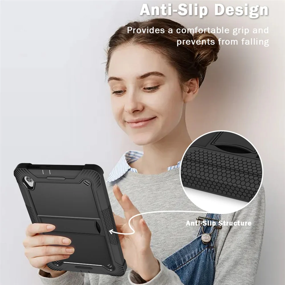 For Lenovo Tab M10 HD Gen 2 TB-X306F / TB-X306X Tablet Protective Shell Kickstand Silicone + PC Cover Case - Black - Image 2