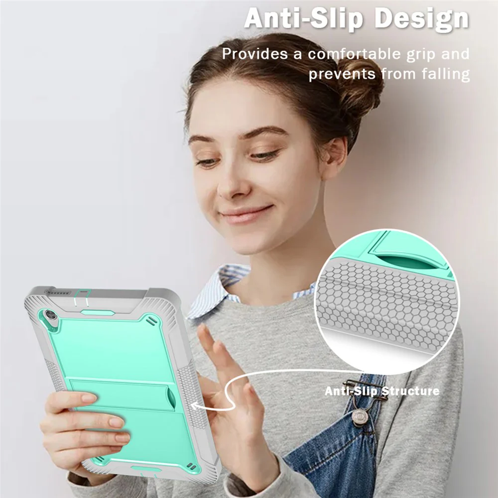 For Lenovo Tab M10 HD Gen 2 TB-X306F / TB-X306X Tablet Protective Shell Kickstand Silicone + PC Cover Case - Grey+Mint Green - Image 2
