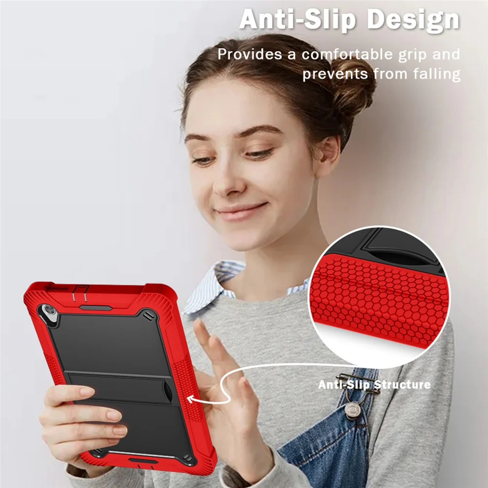 For Lenovo Tab M10 HD Gen 2 TB-X306F / TB-X306X Tablet Protective Shell Kickstand Silicone + PC Cover Case - Red+Black - Image 2