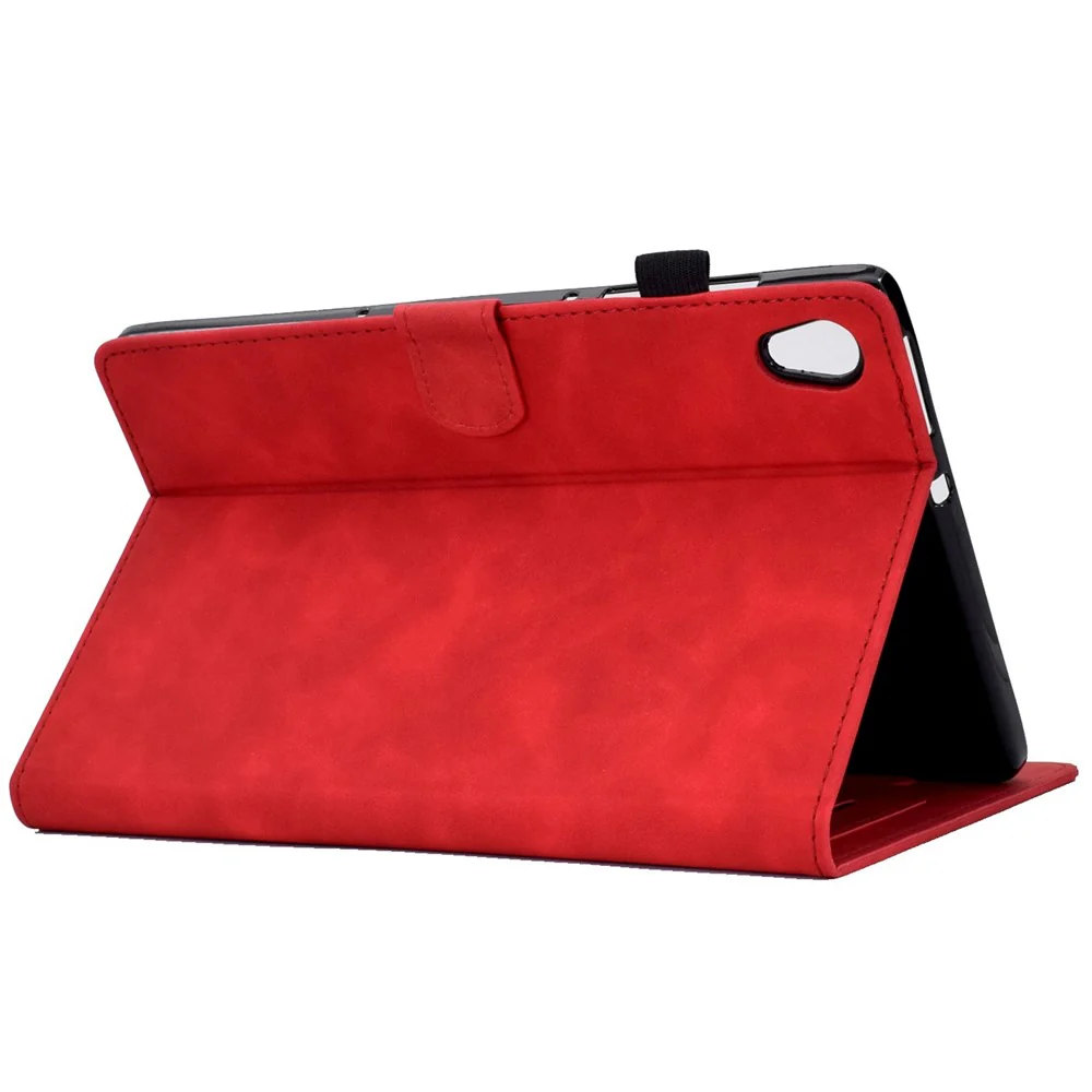 For Lenovo Tab M10 HD Gen 2 X306 10.1" PU Leather Folio Stand Case Pattern Imprinted Magnetic Clasp Smart Cover with Card Slots and Pen Holder - Red - Image 4