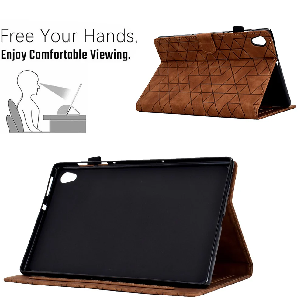 For Lenovo Tab M10 HD Gen 2 X306X Cover Stand Rhombus Imprinted Leather Tablet Case - Brown - Image 7