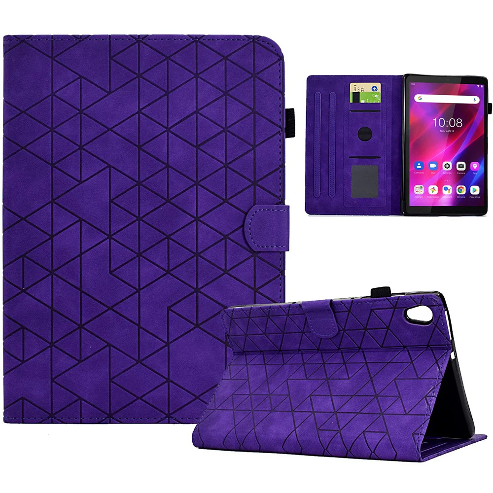 For Lenovo Tab M10 HD Gen 2 X306X Cover Stand Rhombus Imprinted Leather Tablet Case - Purple