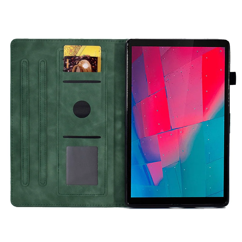 For Lenovo Tab M10 HD Gen 2 (X306X) Drop-proof PU Leather Tablet Case Stand with Card Slots Butterfly Flower Pattern Imprinted Auto Sleep / Wake Cover - Green - Image 2