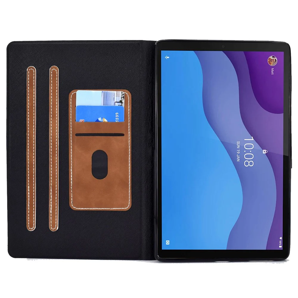 For Lenovo Tab M10 HD Gen 2 X306X Folio Flip Anti-scratch Calf Textured Leather Tablet Case Card Holder Stand Feature Magnetic Protector - Brown - Image 2