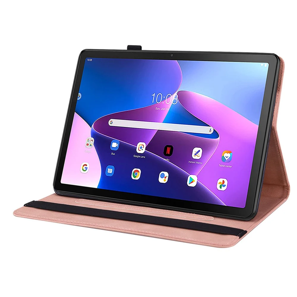 For Lenovo Tab M10 Plus (3rd Gen) Butterfly Flower Imprinted Card Slot PU Leather Tablet Case Stand Cover with Elastic Band - Pink - Image 2