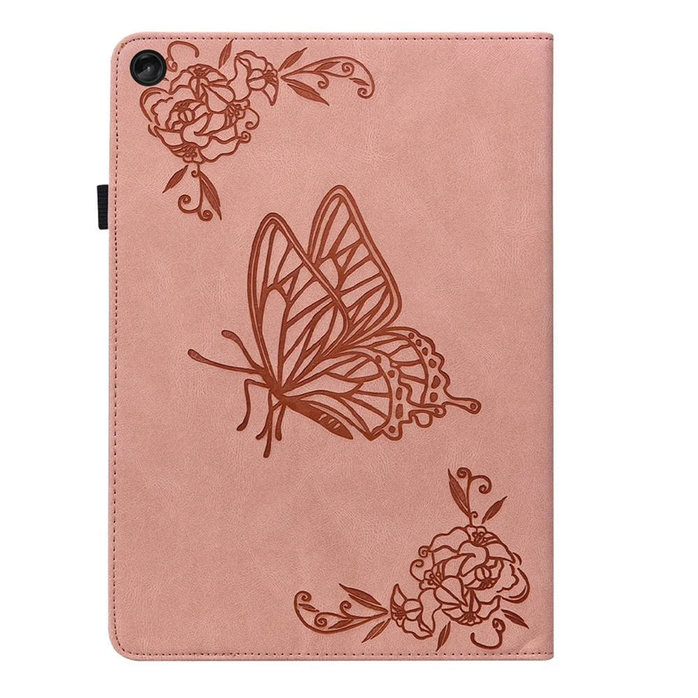 For Lenovo Tab M10 Plus (3rd Gen) Butterfly Flower Imprinted Card Slot PU Leather Tablet Case Stand Cover with Elastic Band - Pink - Image 6