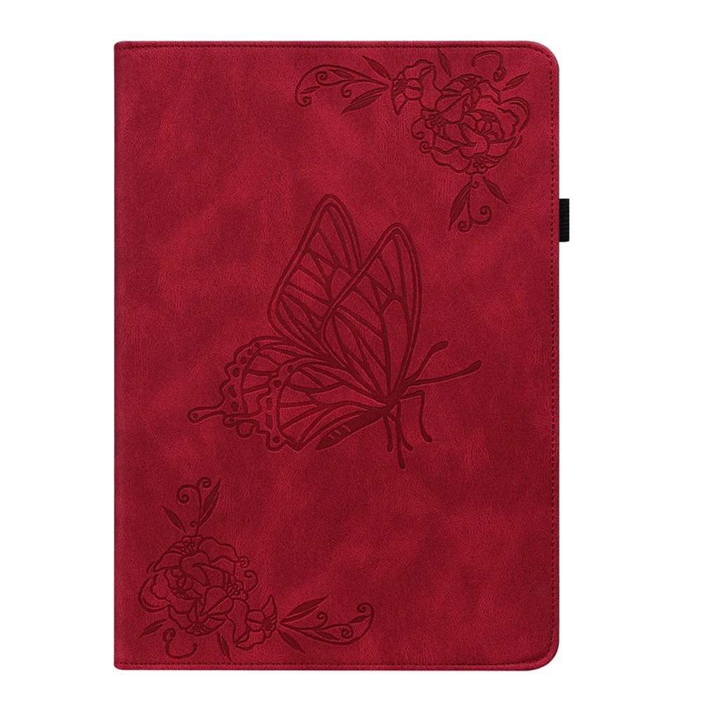 For Lenovo Tab M10 Plus (3rd Gen) Butterfly Flower Imprinted Card Slot PU Leather Tablet Case Stand Cover with Elastic Band - Red - Image 5