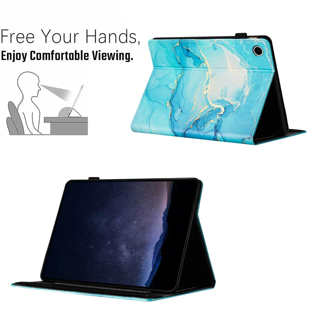 For Lenovo Tab M10 Plus (3rd Gen) Case Auto Wake / Sleep PU Leather Folding Stand Cover Marble Pattern - Green - Image 6