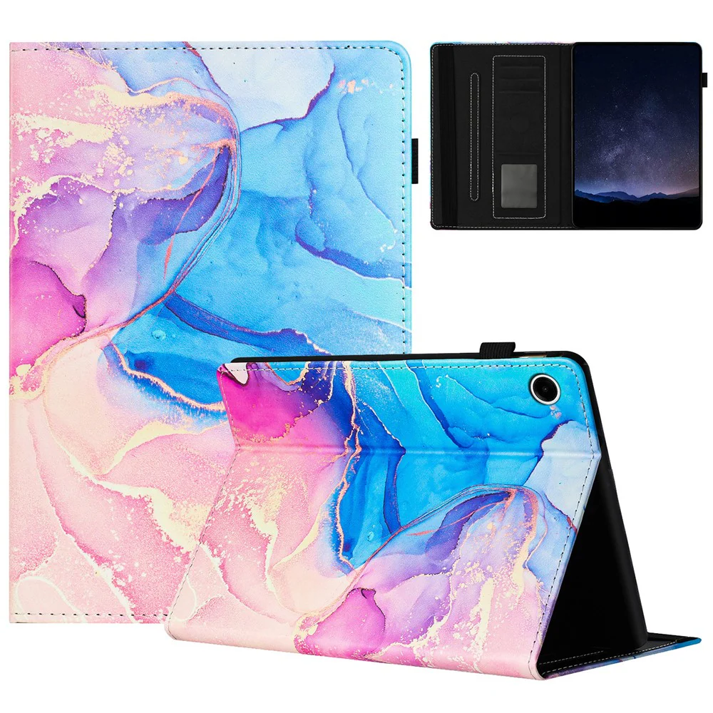 For Lenovo Tab M10 Plus (3rd Gen) Case Auto Wake / Sleep PU Leather Folding Stand Cover Marble Pattern - Pink / Blue