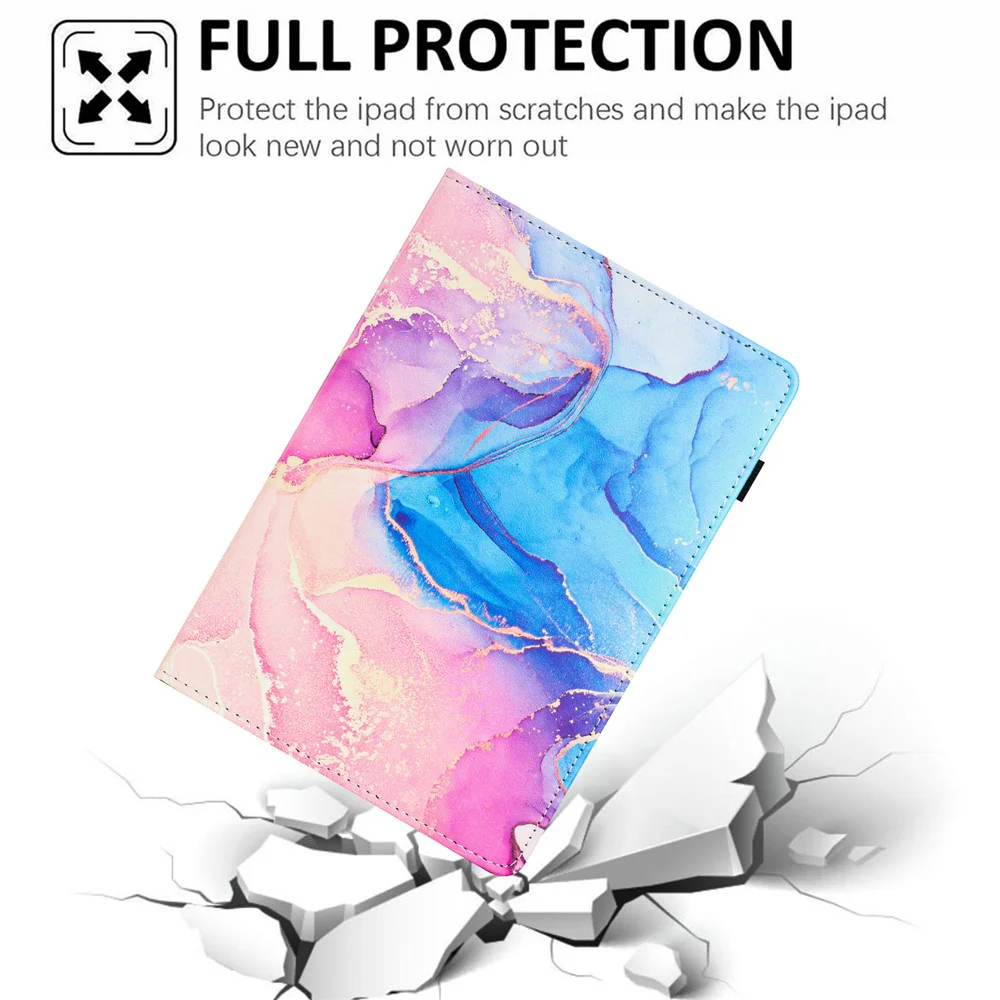 For Lenovo Tab M10 Plus (3rd Gen) Case Auto Wake / Sleep PU Leather Folding Stand Cover Marble Pattern - Pink / Blue - Image 5