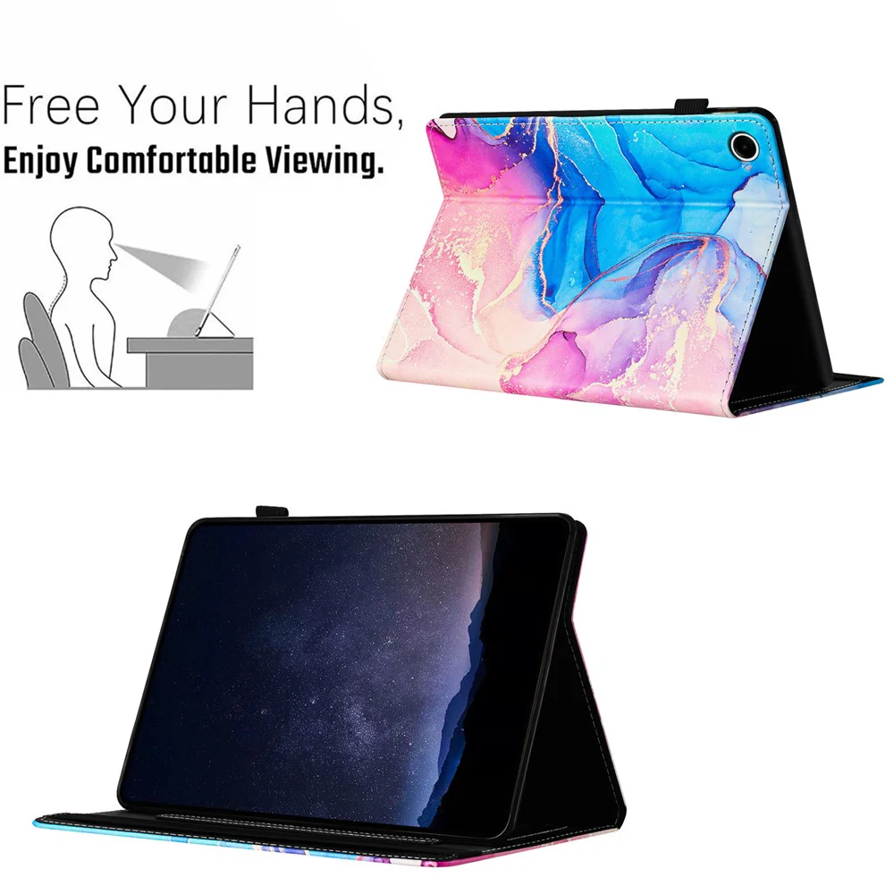 For Lenovo Tab M10 Plus (3rd Gen) Case Auto Wake / Sleep PU Leather Folding Stand Cover Marble Pattern - Pink / Blue - Image 6