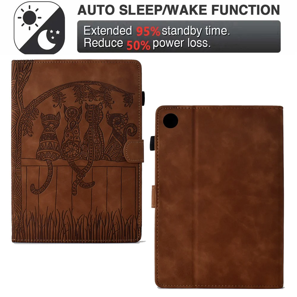 For Lenovo Tab M10 Plus (3rd Gen) Case Cats Imprinted PU Leather Card Slots Tablet Cover - Brown - Image 5