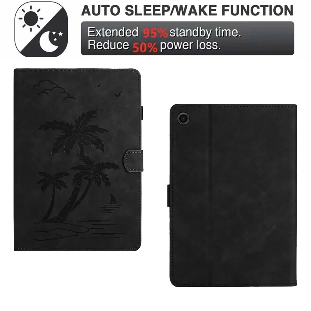 For Lenovo Tab M10 Plus (3rd Gen) Case Coconut Tree Imprinted PU Leather Folio Stand Smart Tablet Cover - Black - Image 6