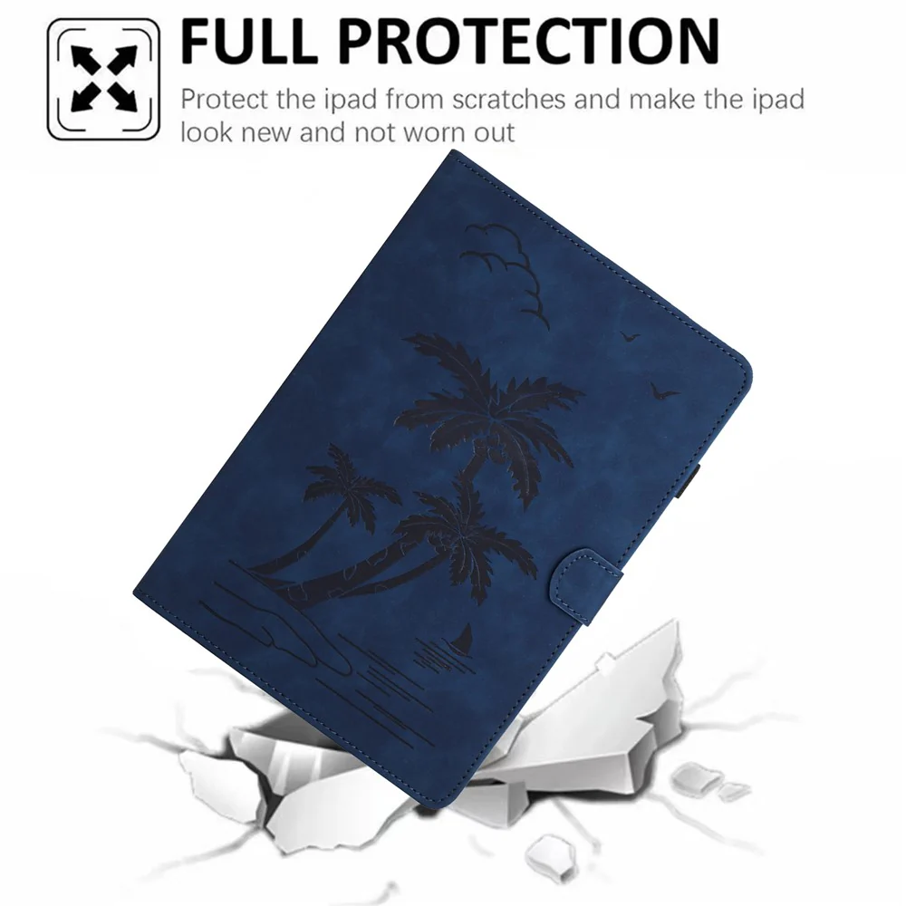 For Lenovo Tab M10 Plus (3rd Gen) Case Coconut Tree Imprinted PU Leather Folio Stand Smart Tablet Cover - Blue - Image 5