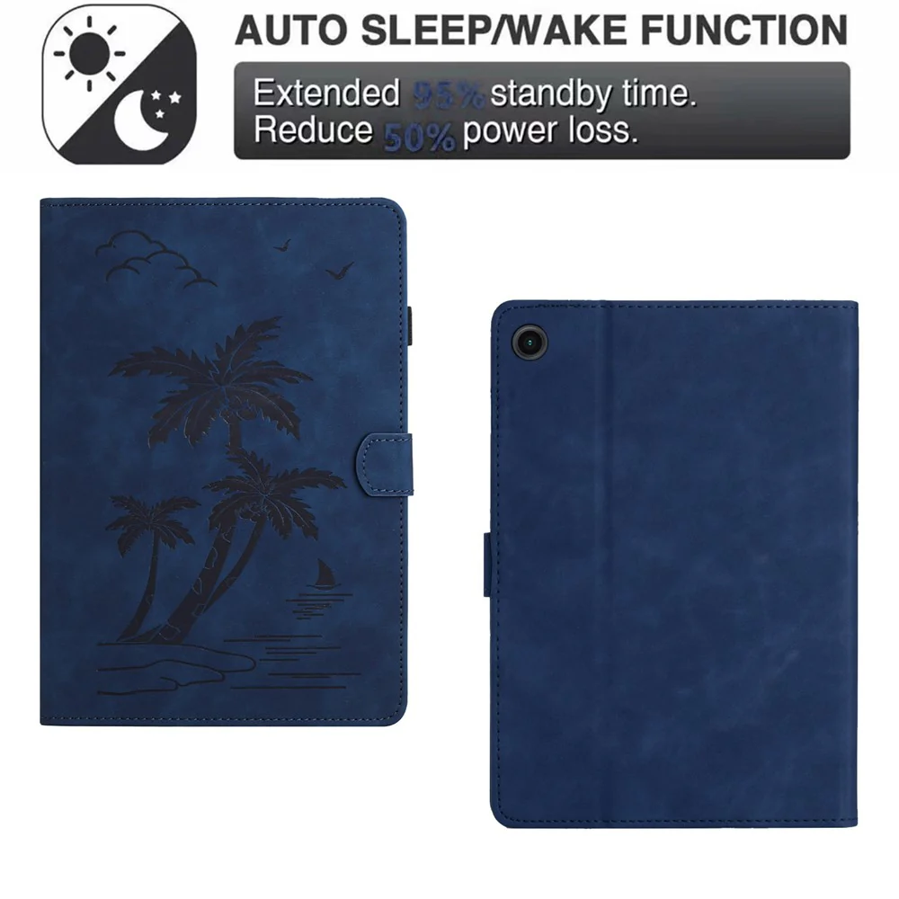 For Lenovo Tab M10 Plus (3rd Gen) Case Coconut Tree Imprinted PU Leather Folio Stand Smart Tablet Cover - Blue - Image 6