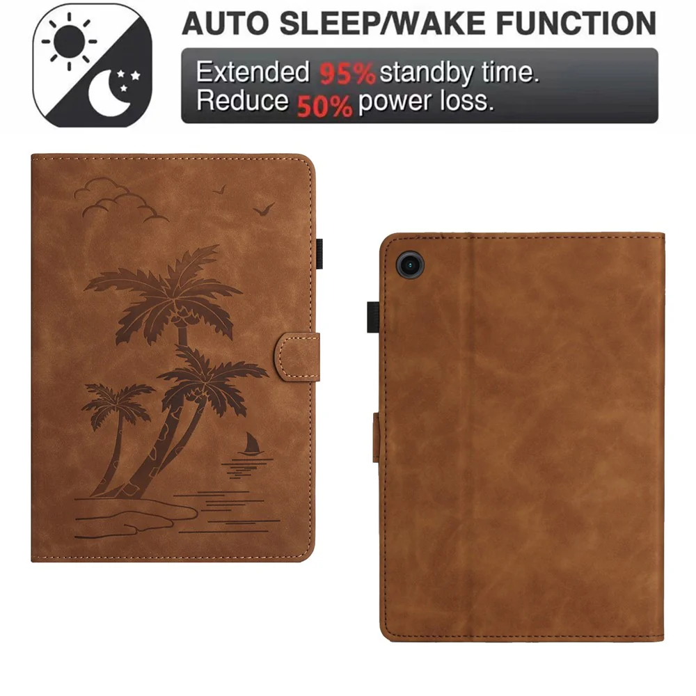 For Lenovo Tab M10 Plus (3rd Gen) Case Coconut Tree Imprinted PU Leather Folio Stand Smart Tablet Cover - Brown - Image 6