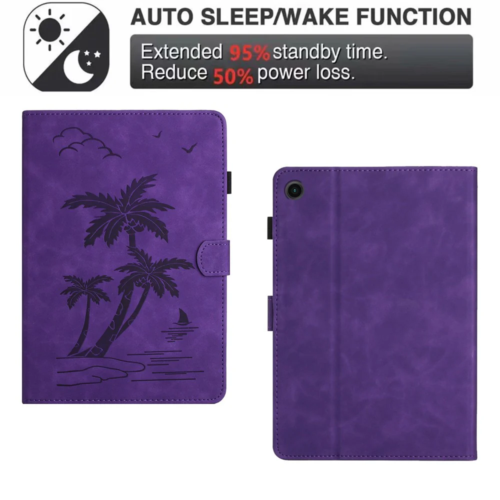 For Lenovo Tab M10 Plus (3rd Gen) Case Coconut Tree Imprinted PU Leather Folio Stand Smart Tablet Cover - Purple - Image 6