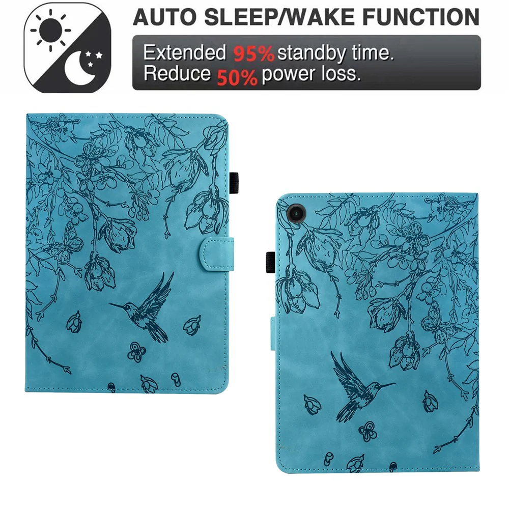 For Lenovo Tab M10 Plus (3rd Gen) Case Flower Bird Imprinted Card Holder Leather Tablet Cover - Baby Blue - Image 5