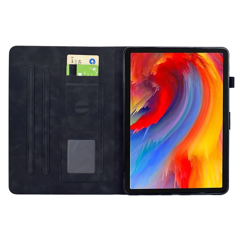 For Lenovo Tab M10 Plus (3rd Gen) Case Flower Bird Imprinted Card Holder Leather Tablet Cover - Black - Image 2